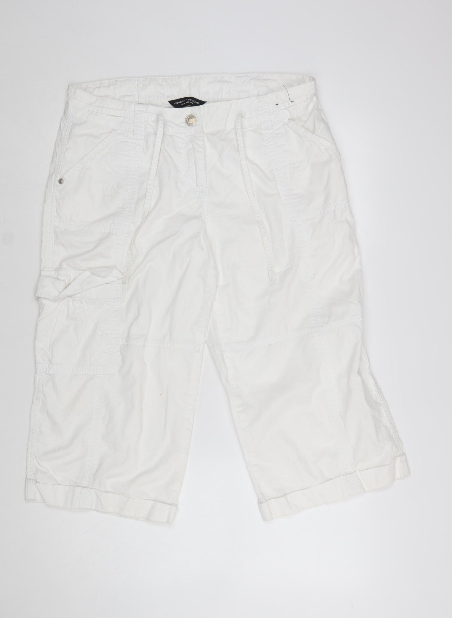 Dorothy Perkins Women's White Cargo Trousers Size 14 Cotton Summer Wear