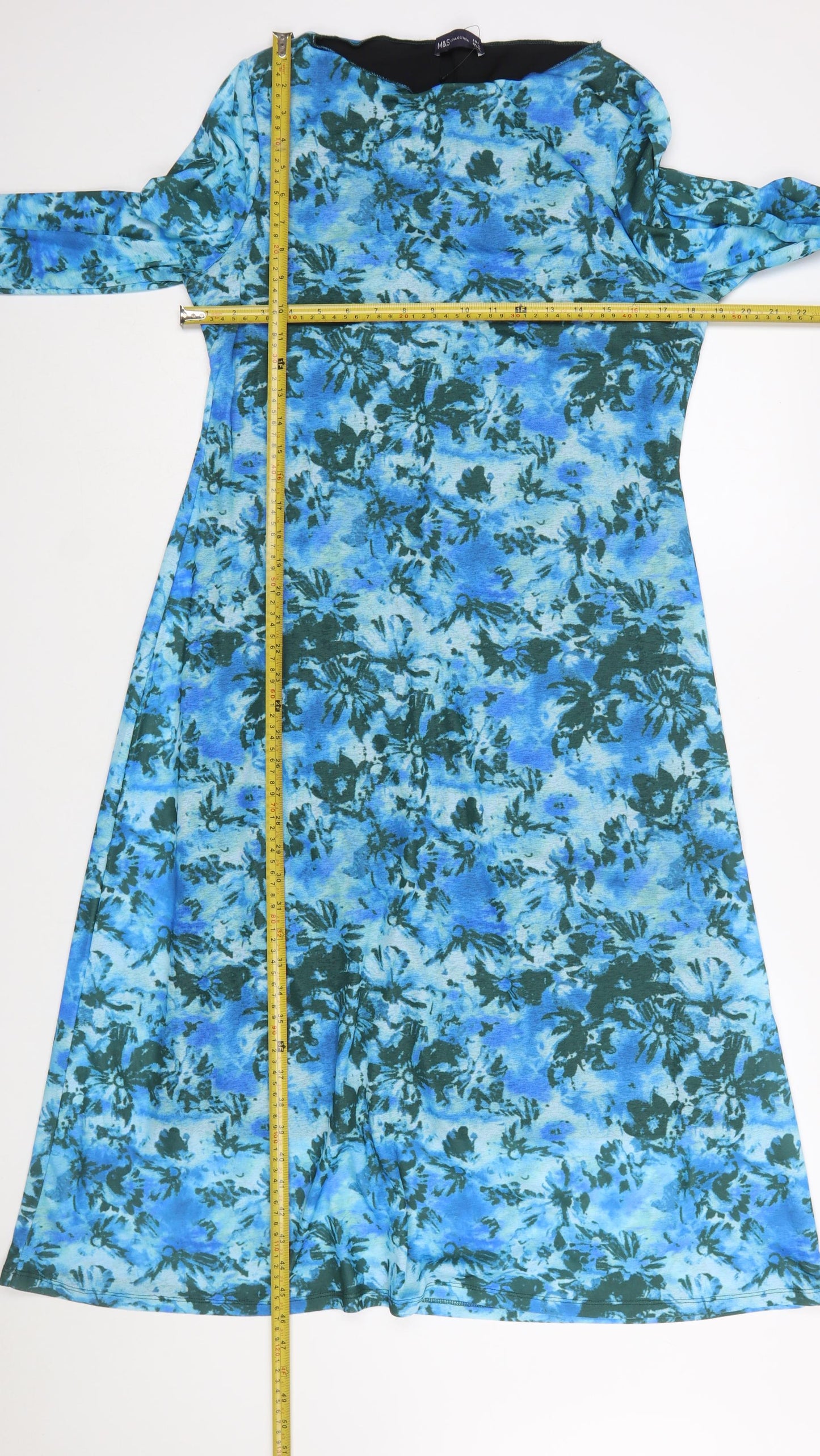 Marks and Spencer Women Blue Floral A-Line Dress Size 16 Regular