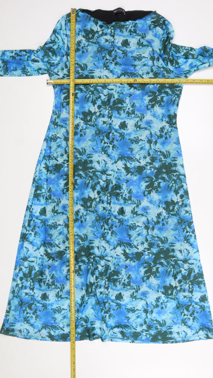 Marks and Spencer Women Blue Floral A-Line Dress Size 16 Regular