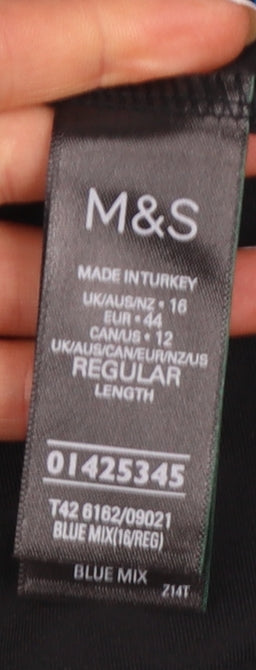 Marks and Spencer Women Blue Floral A-Line Dress Size 16 Regular