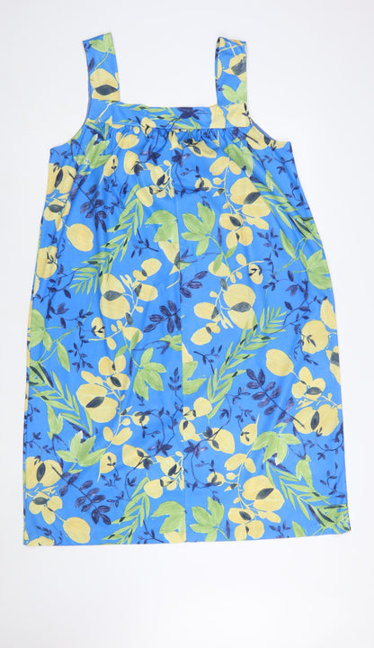 Daxon Women Blue Floral Shift Dress Size 16 Sleeveless Cotton
