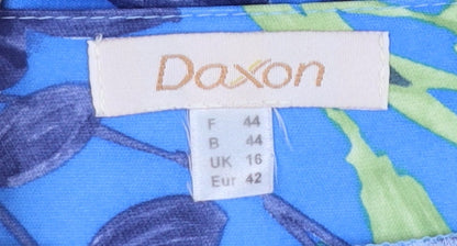 Daxon Women Blue Floral Shift Dress Size 16 Sleeveless Cotton