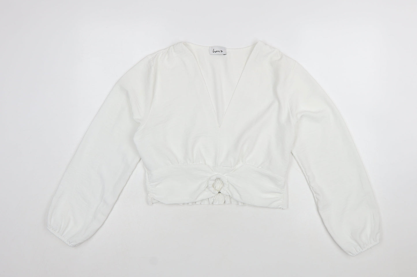 Luna Women's White Wrap Long Sleeve V-Neck Blouse L