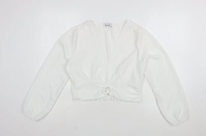 Luna Women's White Wrap Long Sleeve V-Neck Blouse L