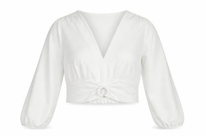 Luna Women's White Wrap Long Sleeve V-Neck Blouse L