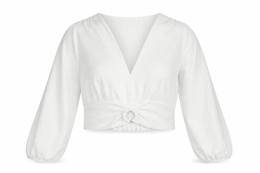Luna Women's White Wrap Long Sleeve V-Neck Blouse L