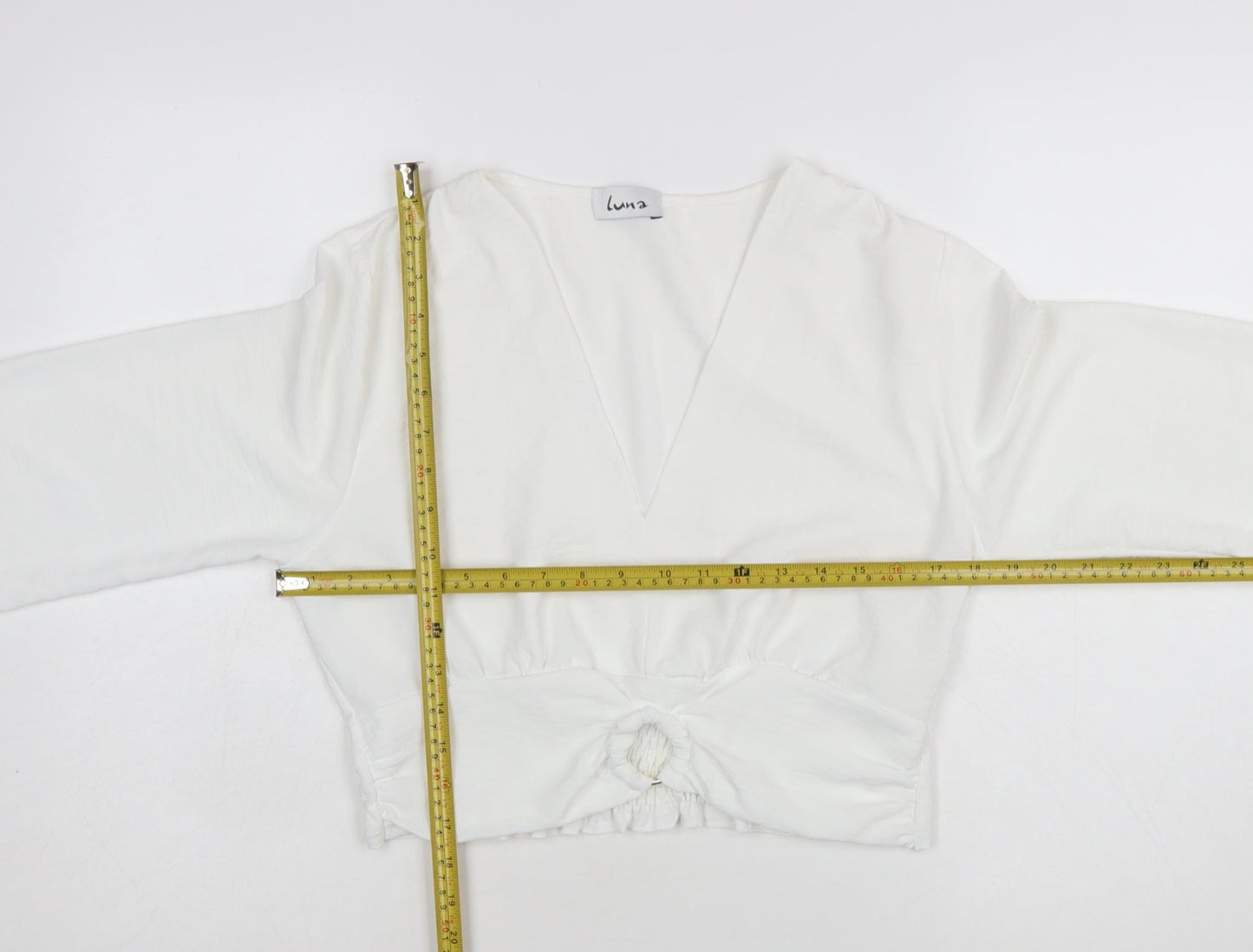 Luna Women's White Wrap Long Sleeve V-Neck Blouse L