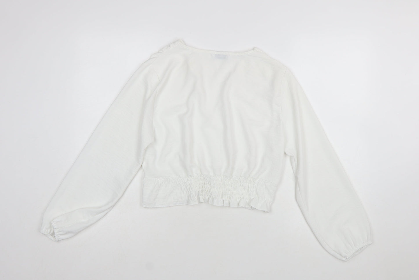 Luna Women's White Wrap Long Sleeve V-Neck Blouse L