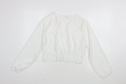 Luna Women's White Wrap Long Sleeve V-Neck Blouse L