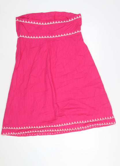 Monsoon Women’s Pink Embroidered Strapless Cotton Dress Size 16