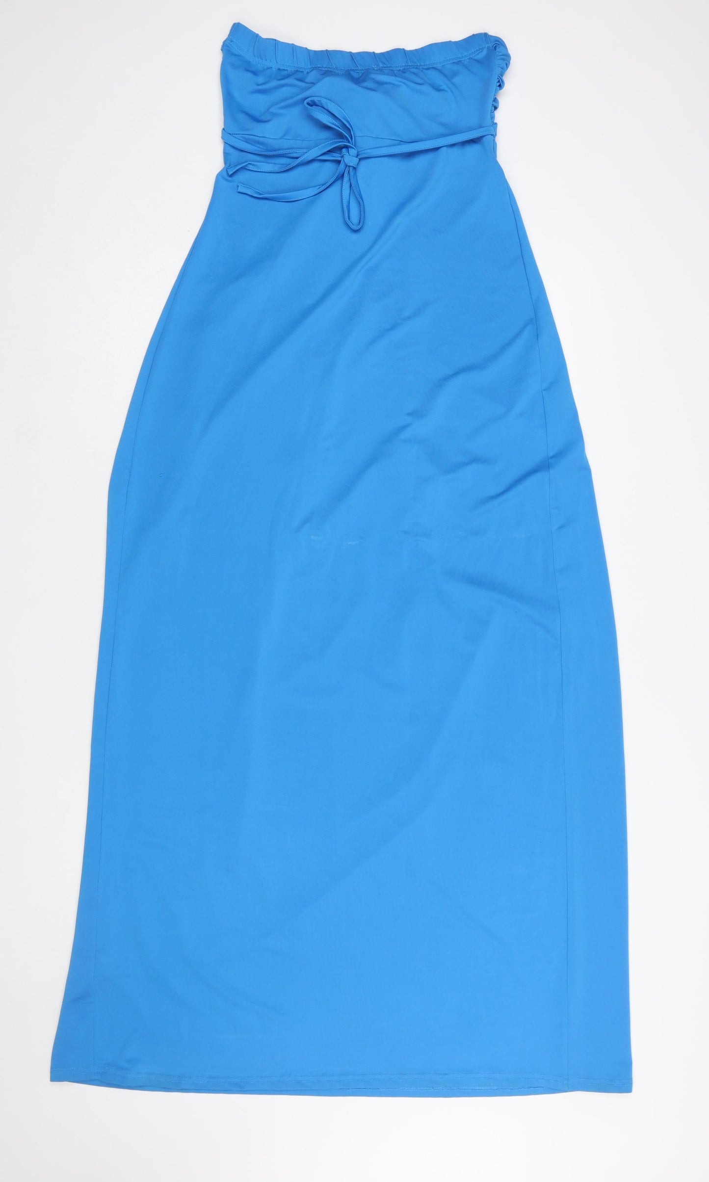 Select Women’s Blue Strapless Midi Dress Size 10 Ruched Tie Front