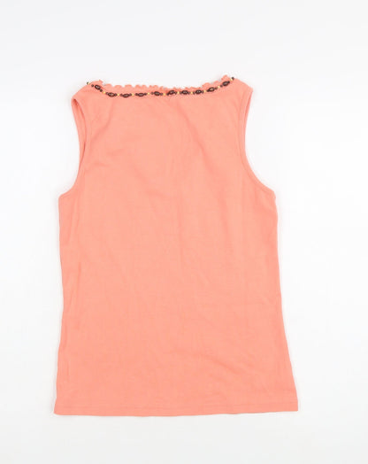 Papaya Women’s Orange Cotton Beaded V-Neck Sleeveless Tank Top Size 12