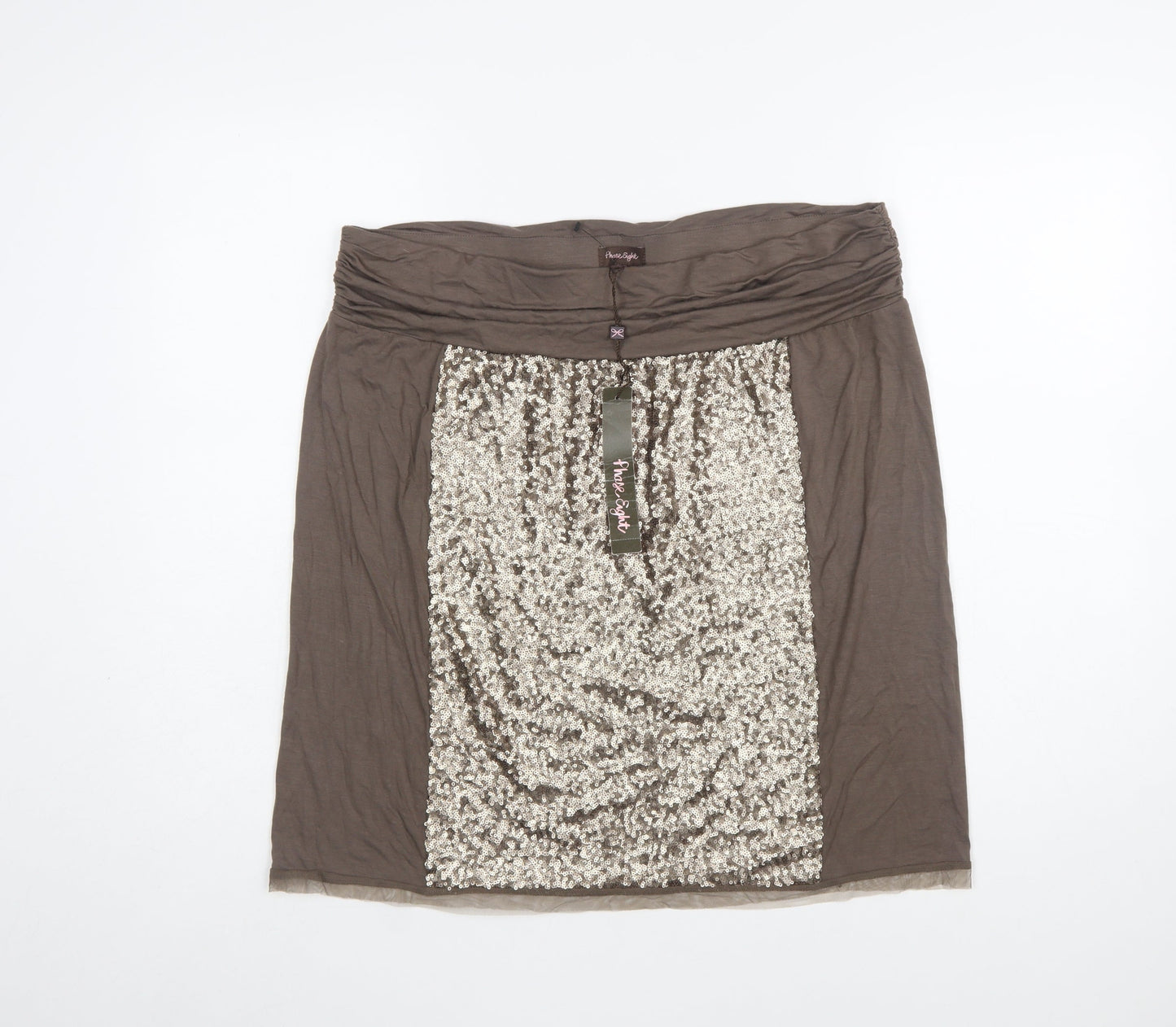 Phase Eight Women Brown Sequin Short Pencil Skirt Size L