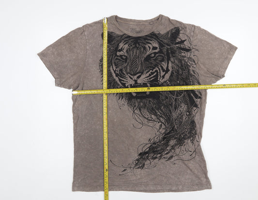 Next Men's Brown Tiger Graphic T-Shirt Large Cotton Casual