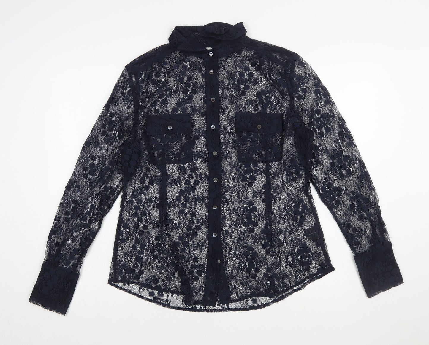 Kew 159 Women's Blue Lace Sheer Long Sleeve Blouse Size 14
