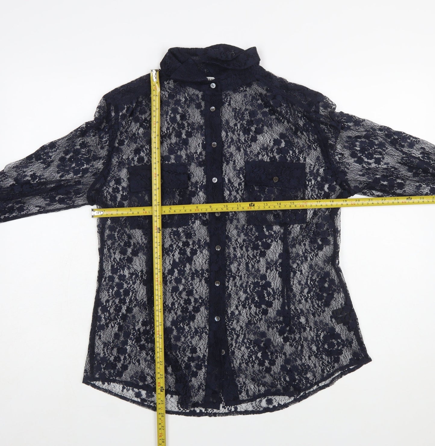 Kew 159 Women's Blue Lace Sheer Long Sleeve Blouse Size 14