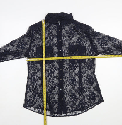 Kew 159 Women's Blue Lace Sheer Long Sleeve Blouse Size 14