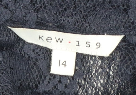 Kew 159 Women's Blue Lace Sheer Long Sleeve Blouse Size 14
