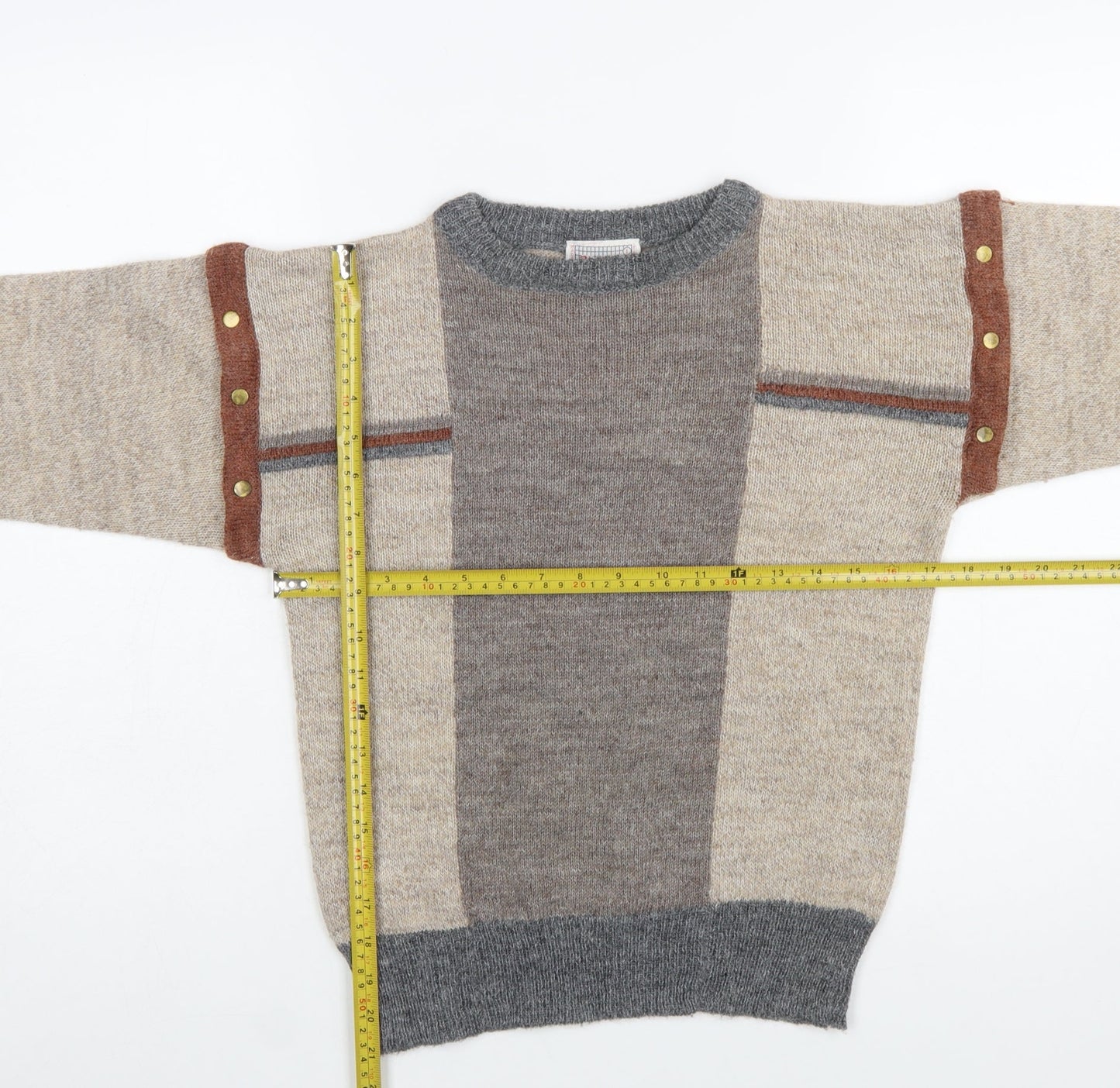 Viz-à-Viz Women Beige Wool Blend Geometric Pullover Jumper S
