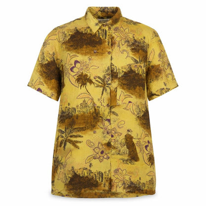 Louis London Womens Yellow Floral Button-Up Viscose Shirt Size 10