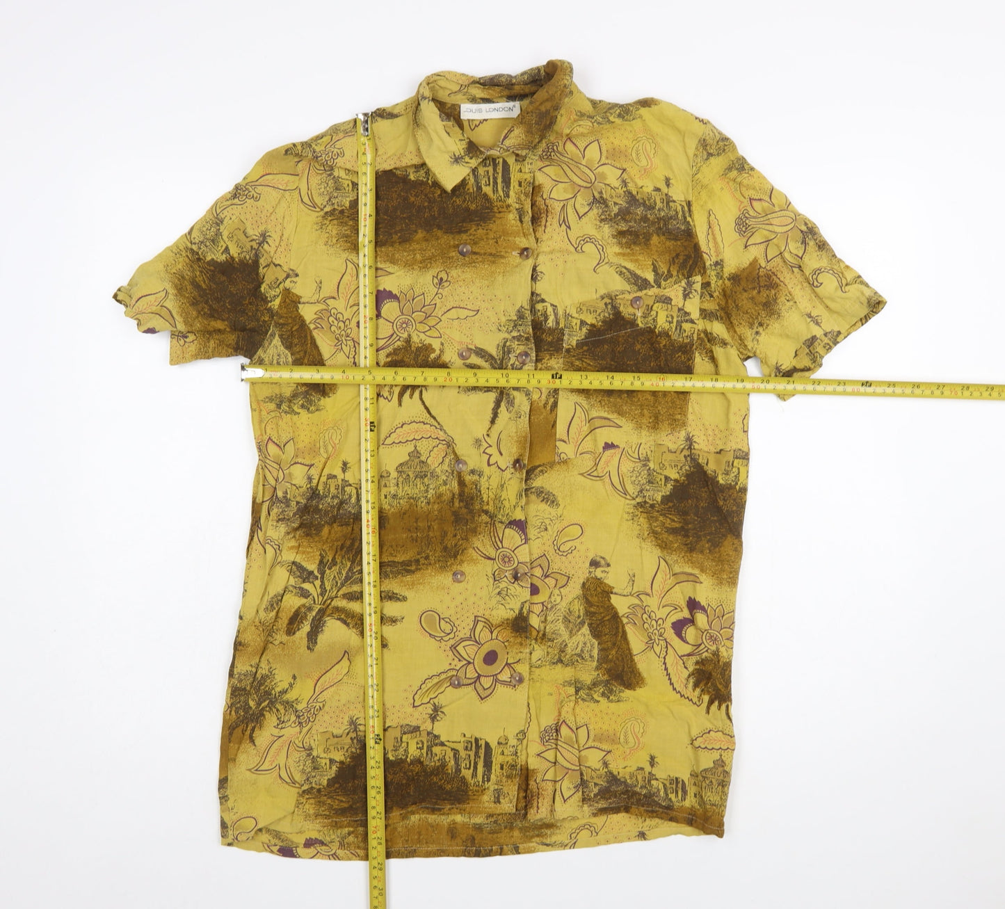 Louis London Womens Yellow Floral Button-Up Viscose Shirt Size 10