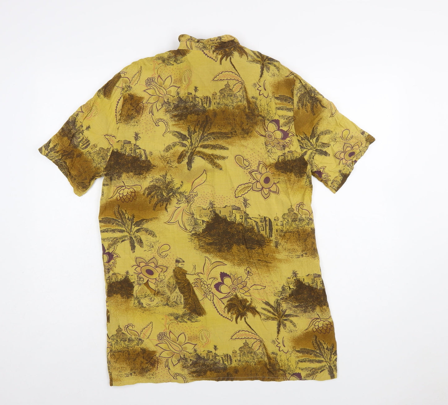Louis London Womens Yellow Floral Button-Up Viscose Shirt Size 10