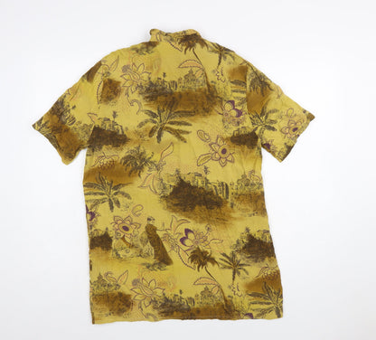 Louis London Womens Yellow Floral Button-Up Viscose Shirt Size 10