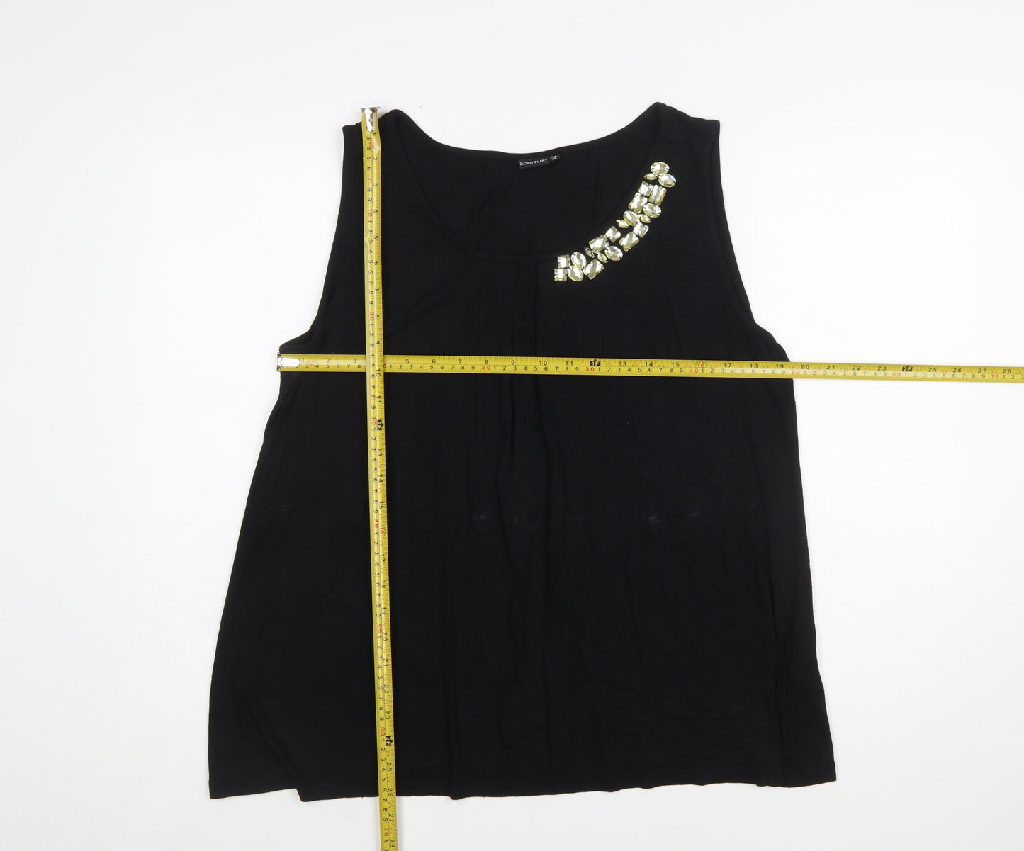 Bodyflirt Women’s Black Beaded Sleeveless Jersey Tank Top Size 16