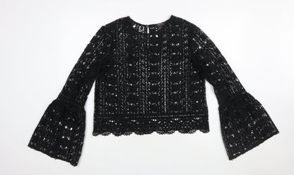 Forever 21 Women Black Lace Long Sleeve Tunic Blouse Size L
