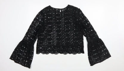 Forever 21 Women Black Lace Long Sleeve Tunic Blouse Size L