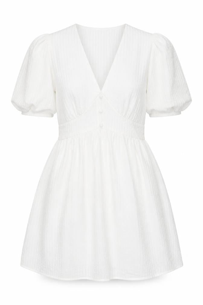 Primark Women White Size 8 Short A-Line Puff Sleeve Dress