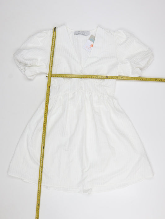 Primark Women White Size 8 Short A-Line Puff Sleeve Dress