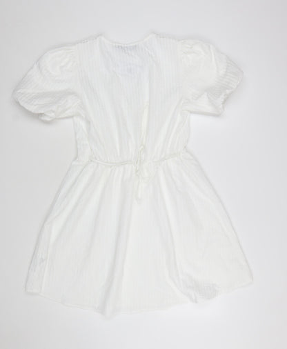 Primark Women White Size 8 Short A-Line Puff Sleeve Dress
