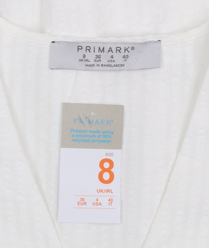 Primark Women White Size 8 Short A-Line Puff Sleeve Dress