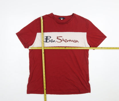 Ben Sherman Men's Red Colourblock Logo T-Shirt Size L