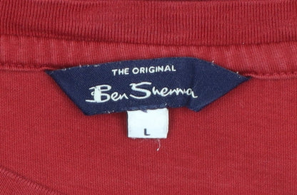 Ben Sherman Men's Red Colourblock Logo T-Shirt Size L