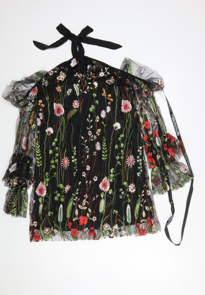 PrettyLittleThing Women’s Black Floral Mesh Halter A-Line Dress Size 10