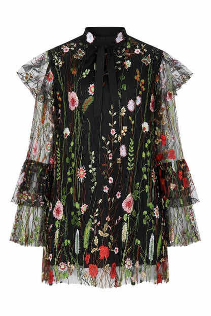PRETTYLITTLETHING Women’s Black Floral Mesh Halter A-Line Dress Size 10