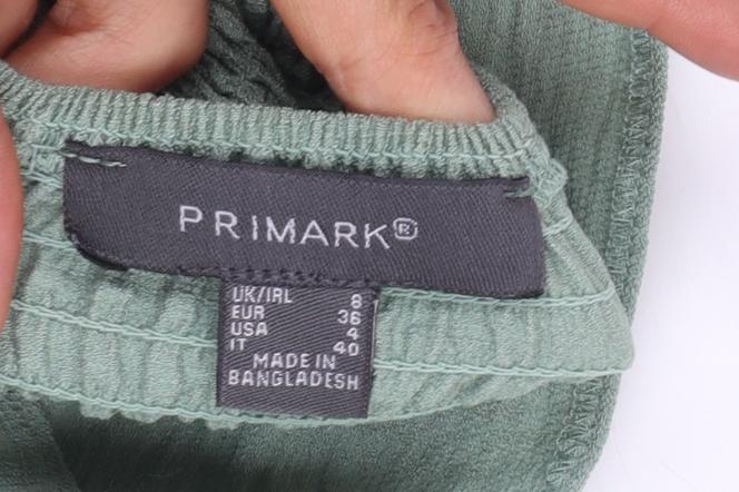Primark Women Green Cropped Puff Sleeve Tie Blouse Size 8
