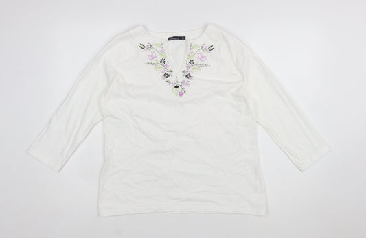 Dash Womens White Embroidered Cotton Tunic Blouse UK 16