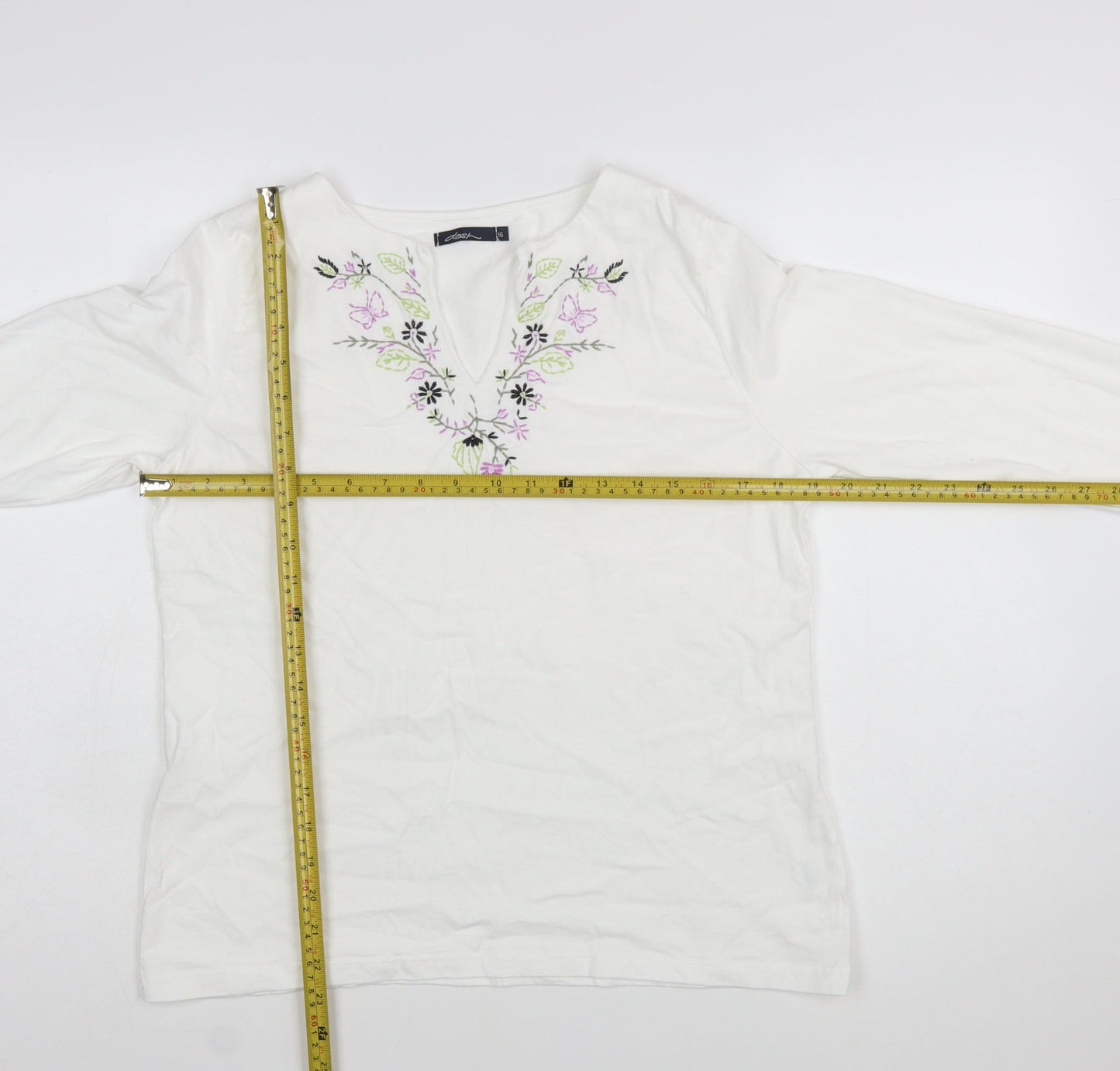 Dash Womens White Embroidered Cotton Tunic Blouse UK 16