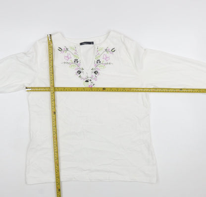 Dash Womens White Embroidered Cotton Tunic Blouse UK 16