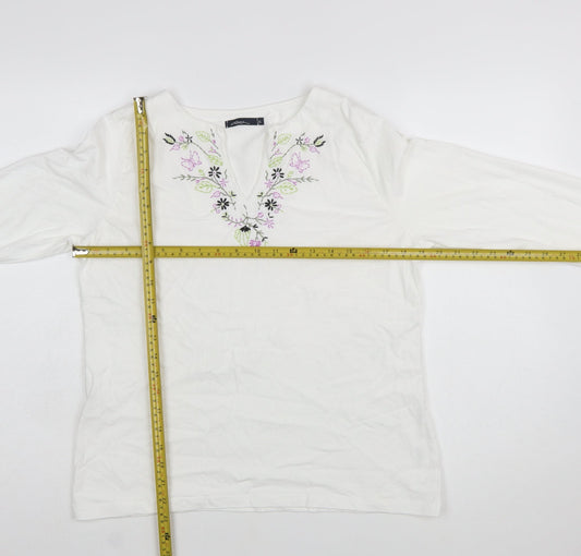 Dash Womens White Embroidered Cotton Tunic Blouse UK 16