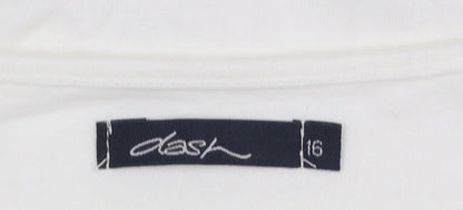 Dash Womens White Embroidered Cotton Tunic Blouse UK 16