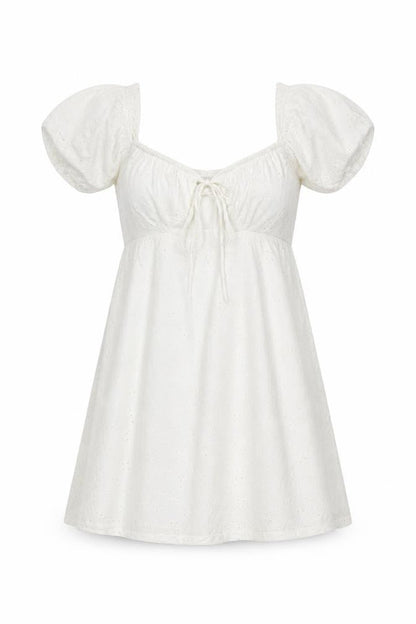 H&M Divided Women’s White Cotton A-Line Puff Sleeve Short Dress Size 8