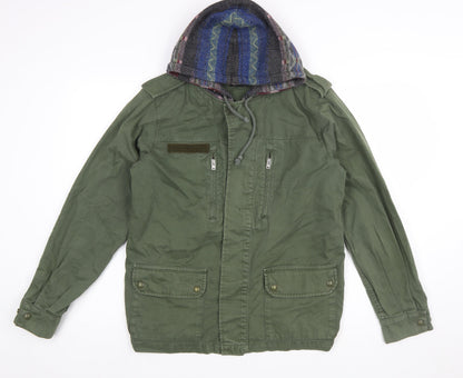 Topshop Women's Green Military Hooded Cotton Jacket Size 12