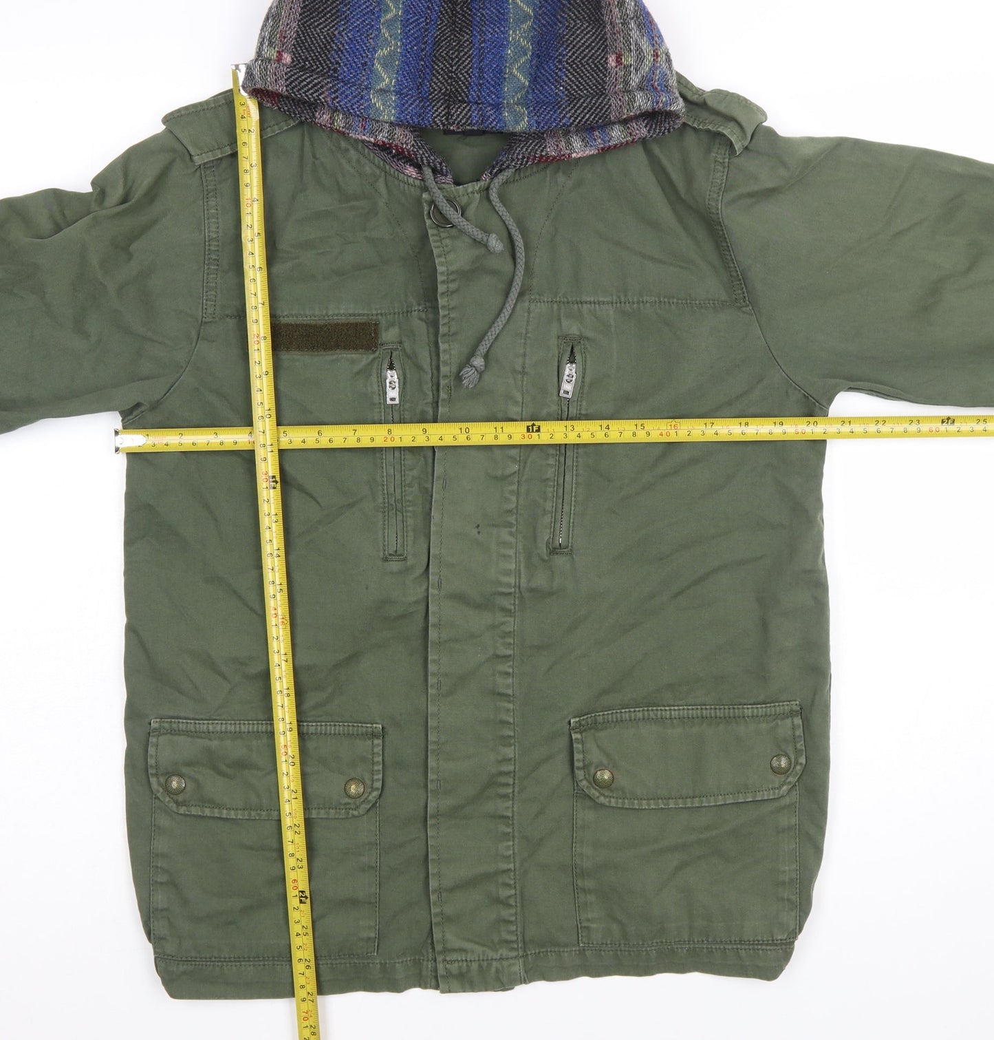 Topshop Women's Green Military Hooded Cotton Jacket Size 12