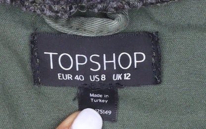 Topshop Women's Green Military Hooded Cotton Jacket Size 12