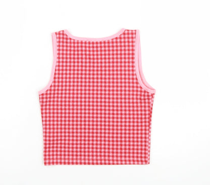 Primark Women's Pink Cropped Check Tank Top Size S