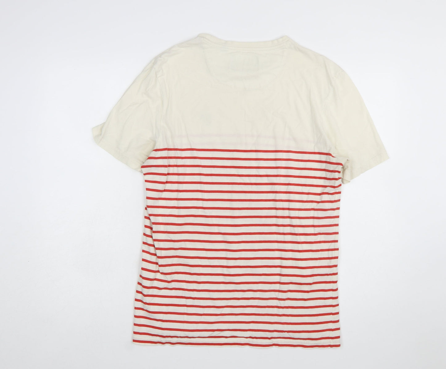Lyle & Scott Men’s Beige Red Striped Cotton Crew Neck T-Shirt Size L